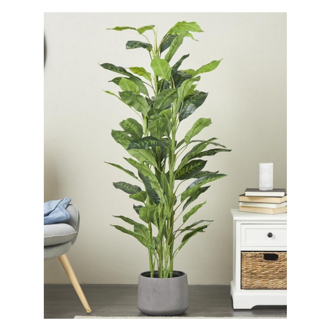 Green Faux Foliage Indoor Outdoor Artificial Tree with Black Plastic Pot