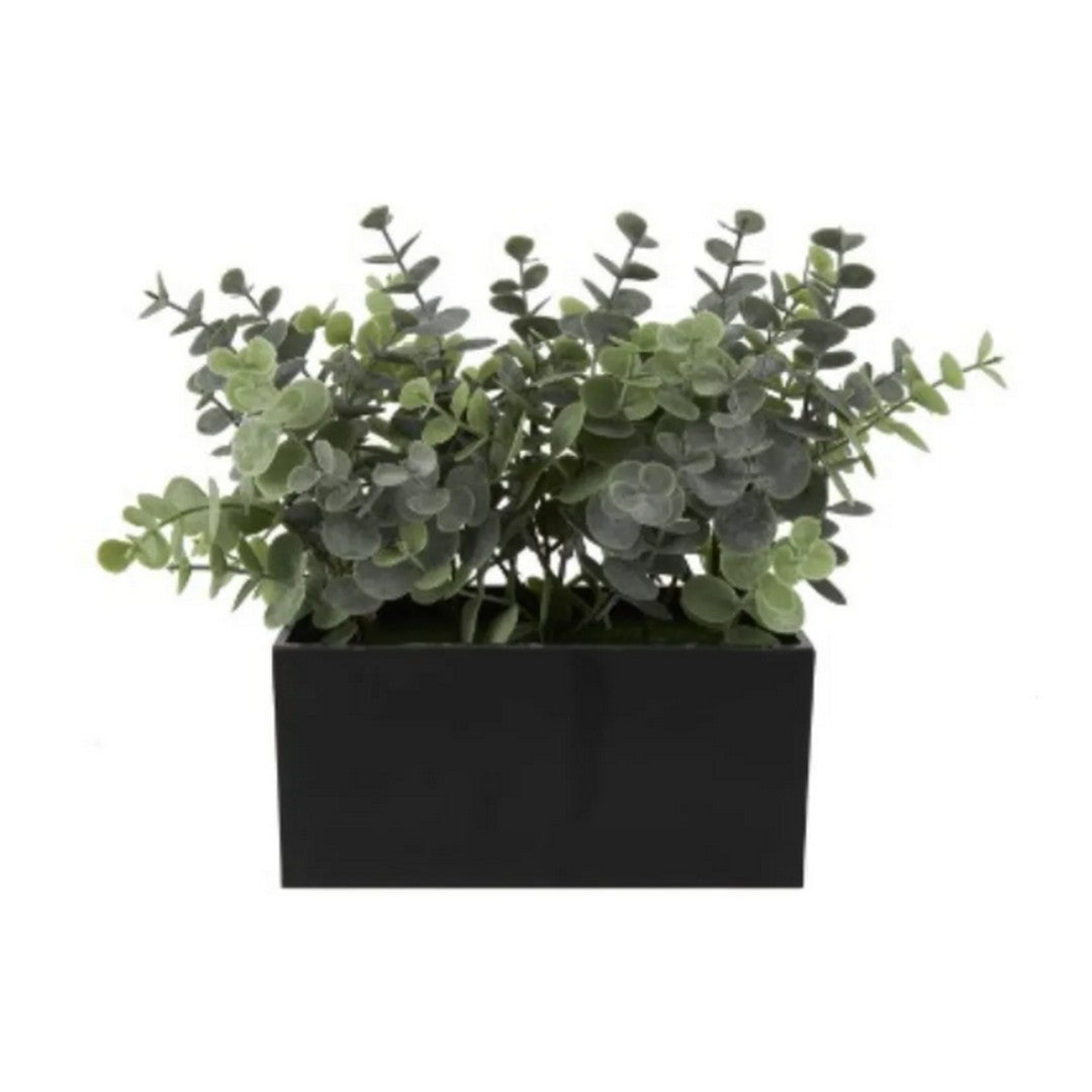 Green 9" Faux Artificial Foliage Plant with Black Melamine Pot