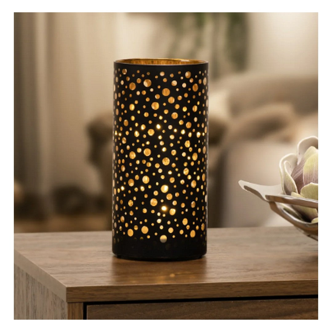 Silhouette Dot Design Black Glass 4x8" LED Hurricane Lamp