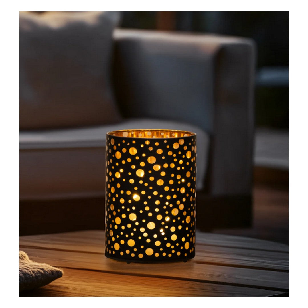 Silhouette Dot Design Black Glass 3.5x5 Inch LED Hurricane Lamp