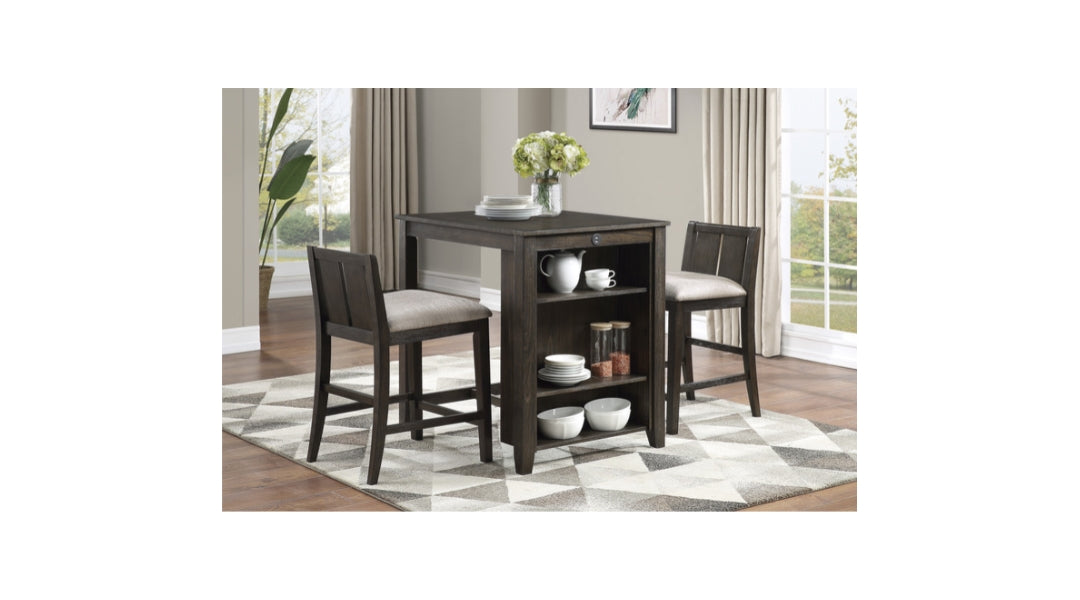 MAZIN FURNITURE 3 Piece Daye Dining Set - Dark Cherry, with USB