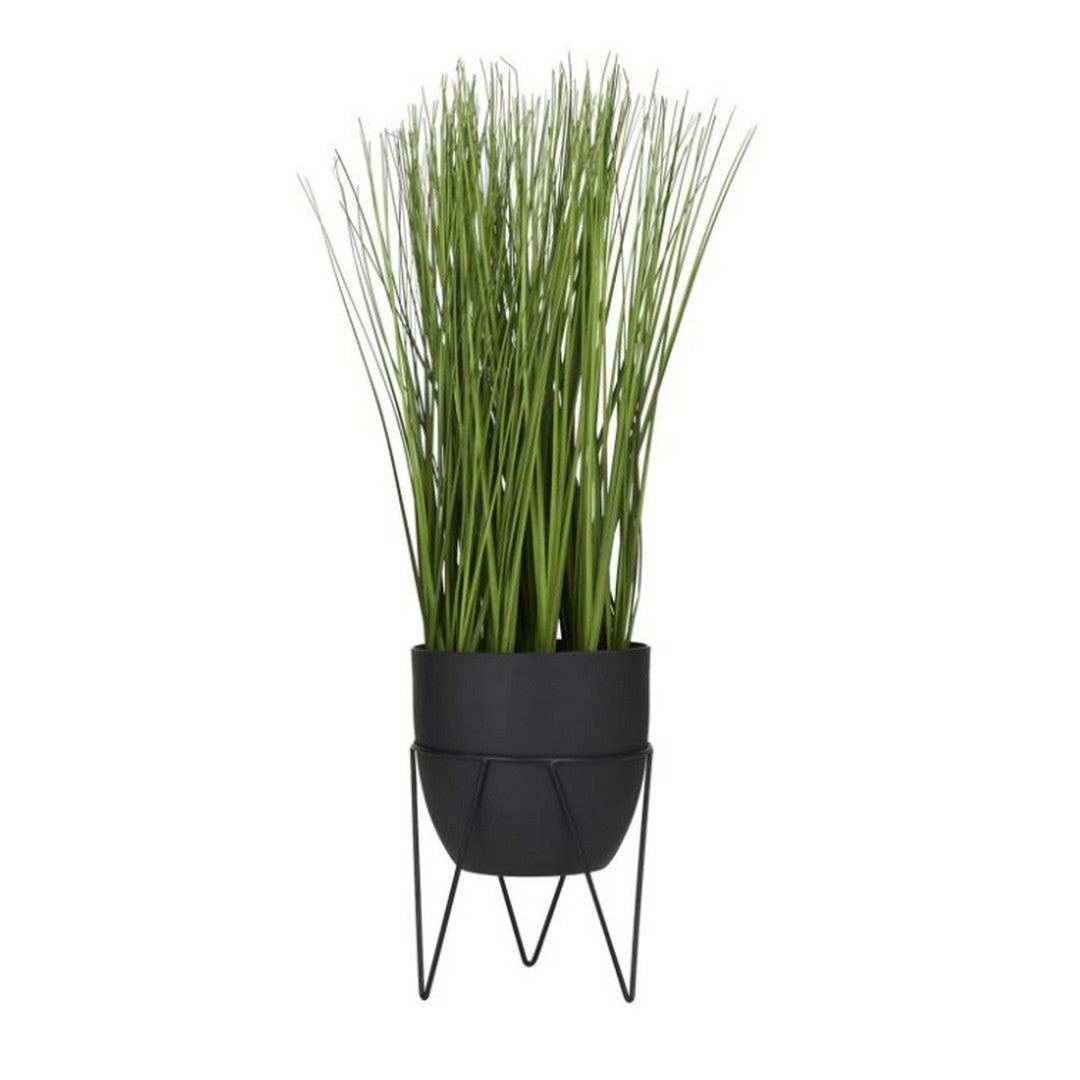 Green Faux Foliage Wheatgrass Tall Indoor Outdoor Artificial Plant with Realistic Leaves and Metal Stand and Round Pot