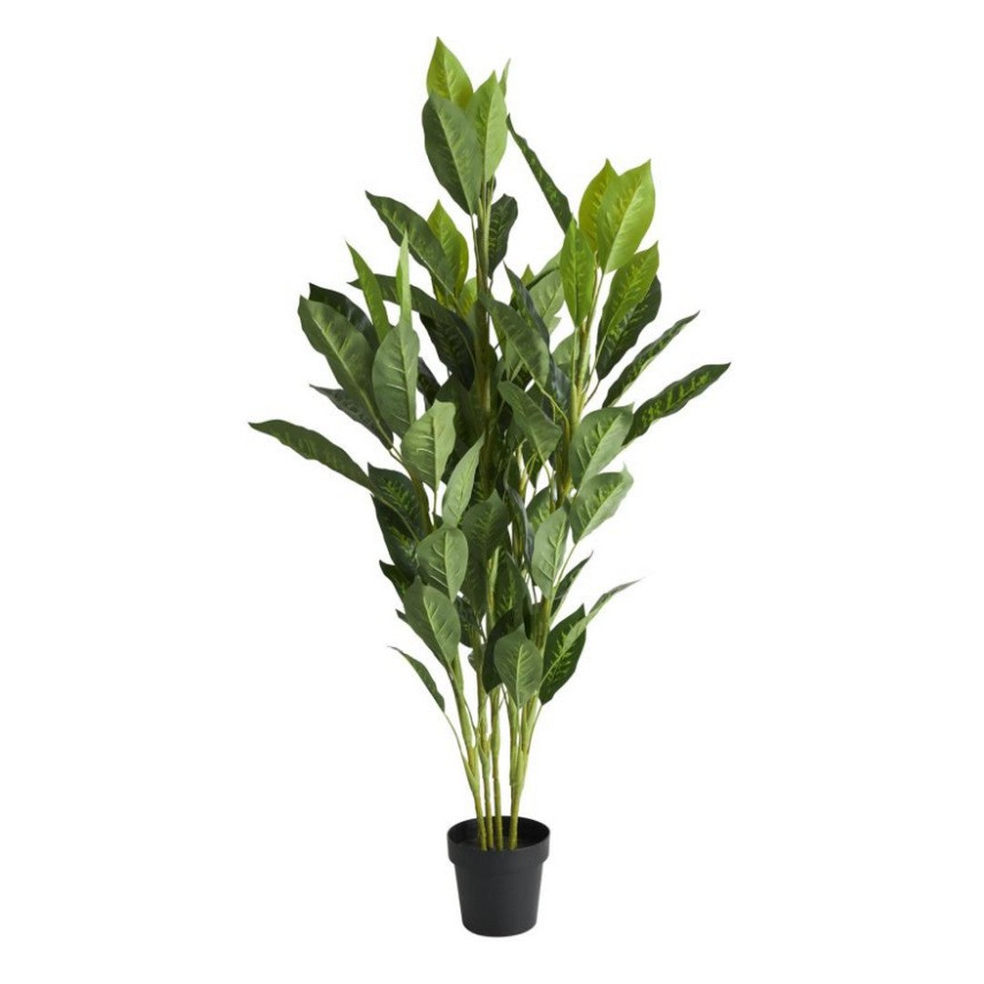 Green Faux Foliage Indoor Outdoor Artificial Tree with Black Plastic Pot
