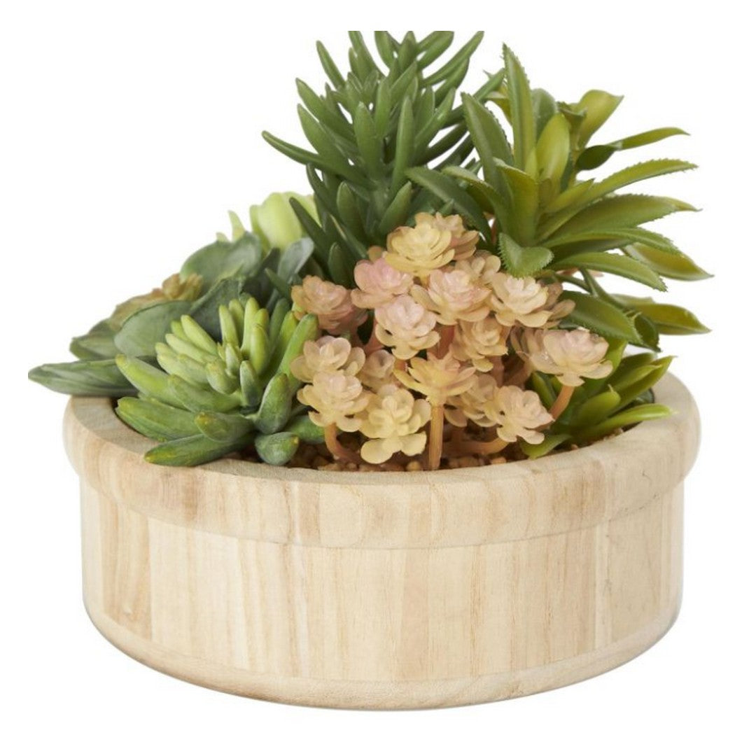 Green Faux Foliage Indoor Outdoor Artificial Plant with Brown Wooden Pot