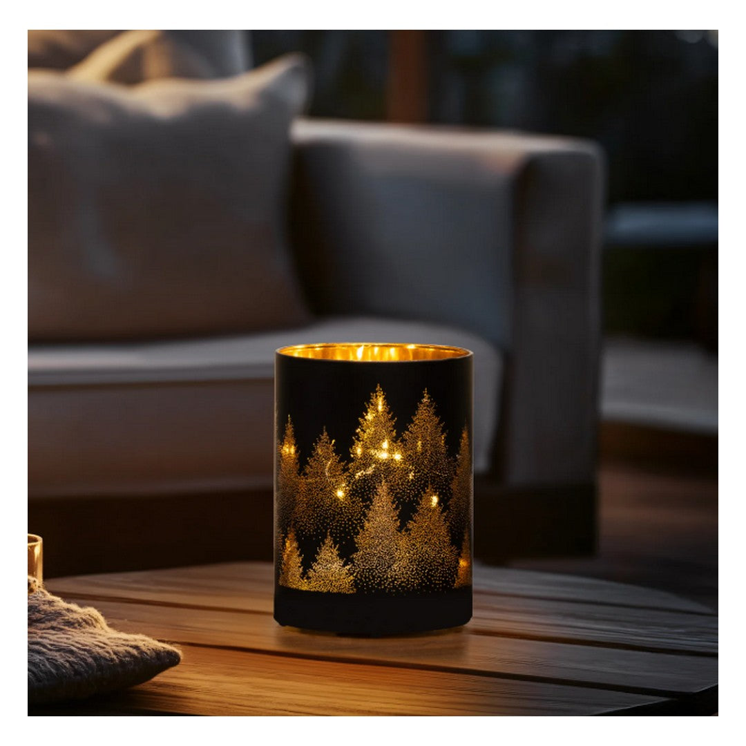 Silhouette Tree Design Black Glass 3.5x5 Inch LED Hurricane Lamp