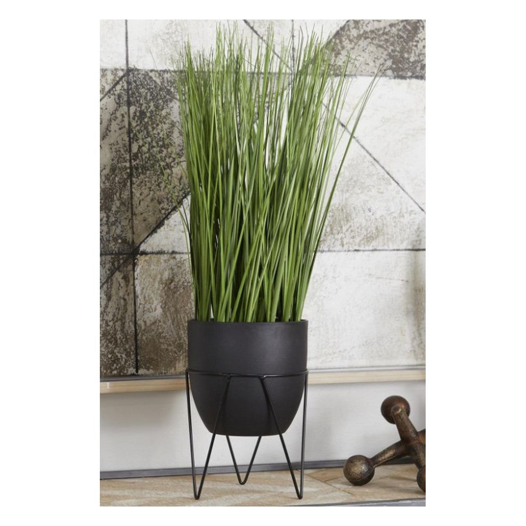 Green Faux Foliage Wheatgrass Tall Indoor Outdoor Artificial Plant with Realistic Leaves and Metal Stand and Round Pot