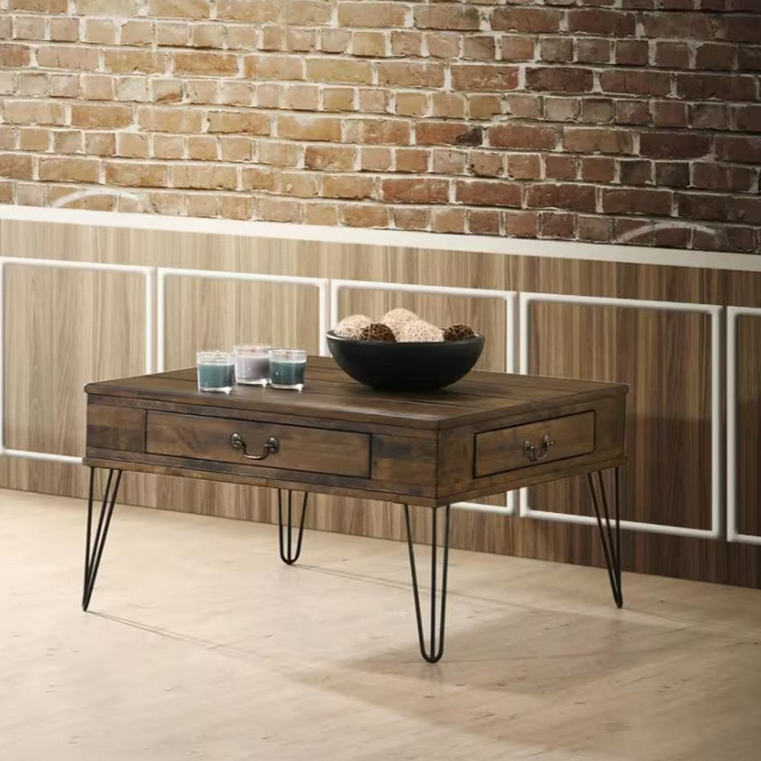 Square Coffee Table - with Drawers, Rustic Oak