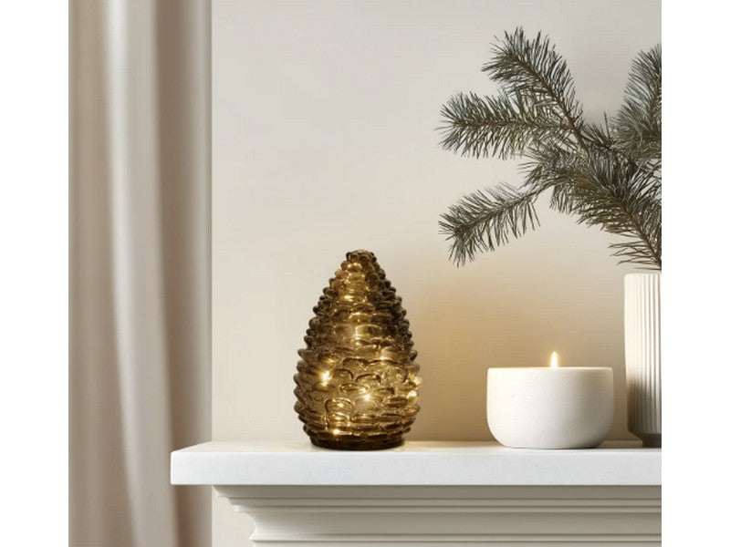 PINECONE 6"H LED LIGHT SMOKE GL