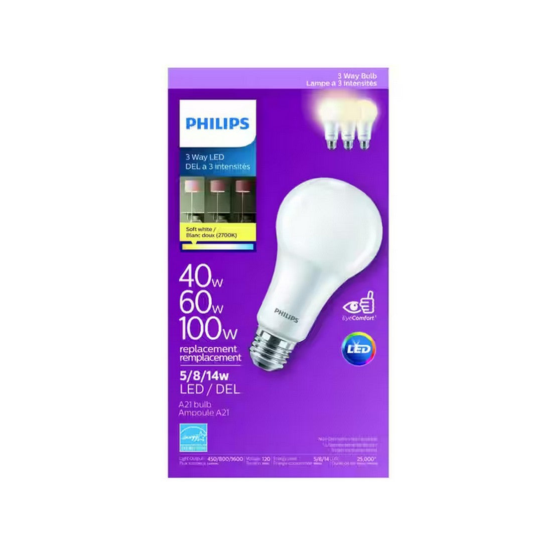 PHILIPS 5W/8W/14W A21 Medium Base Warm White LED Tri-light Bulb