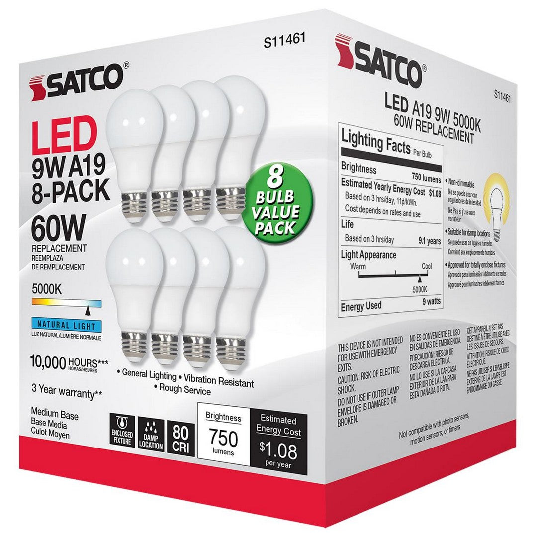 9W 5000K A19/LED120V/8PK