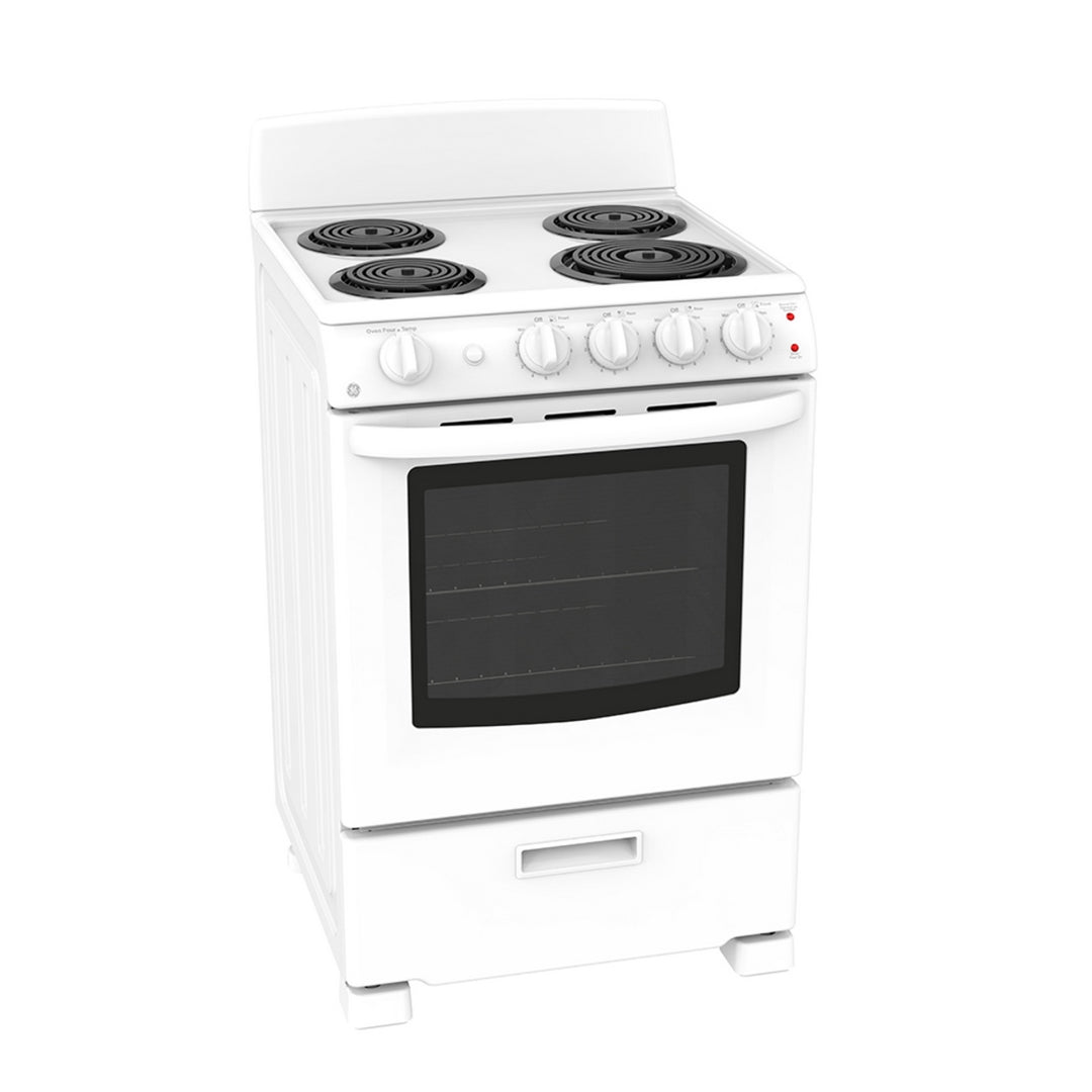 GE 24" 2.9 cu. ft. Freestanding Coil Top Electric Range (JCAS300DMWW) - Manual Clean, White