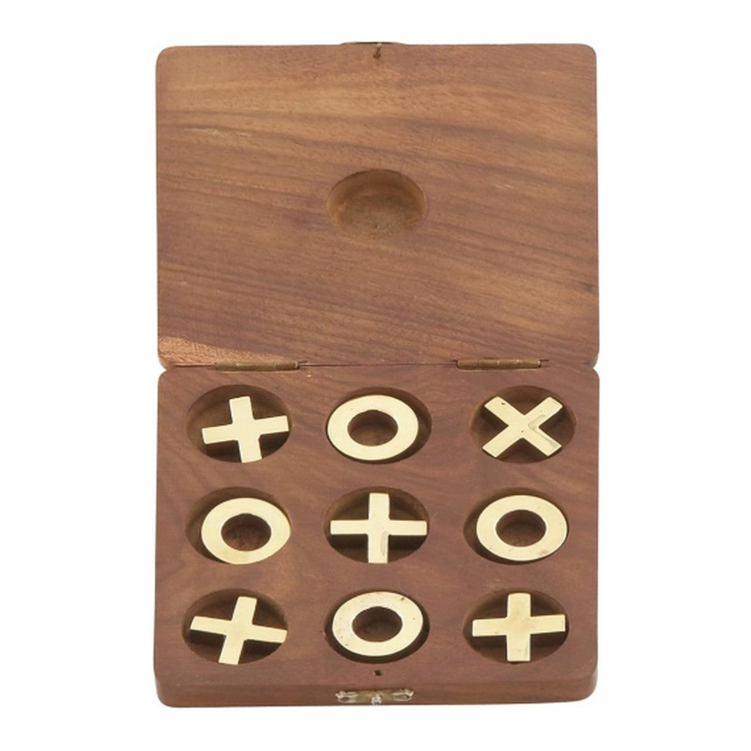 Wood Brass Tic Tac Toe Set
