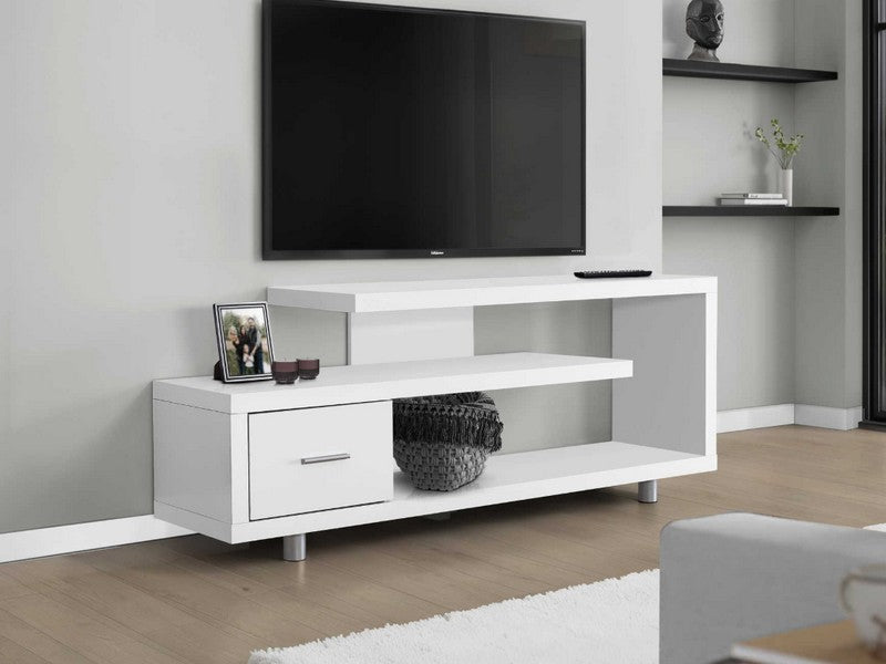TV STAND - 60"L / WHITE WITH 1 D