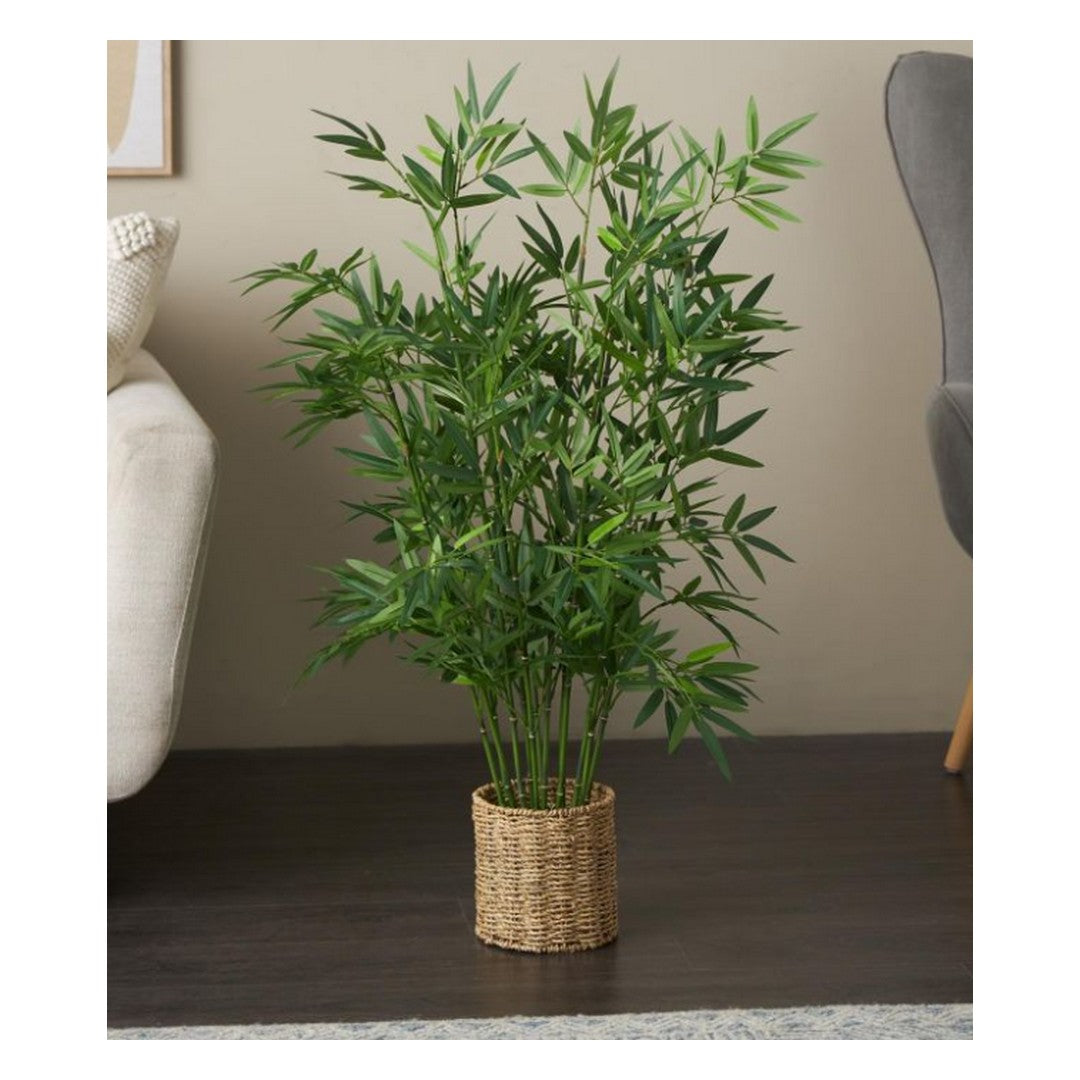 Green Faux Foliage Indoor Outdoor Artificial Tree with Realistic Leaves and Brown Seagrass Pot