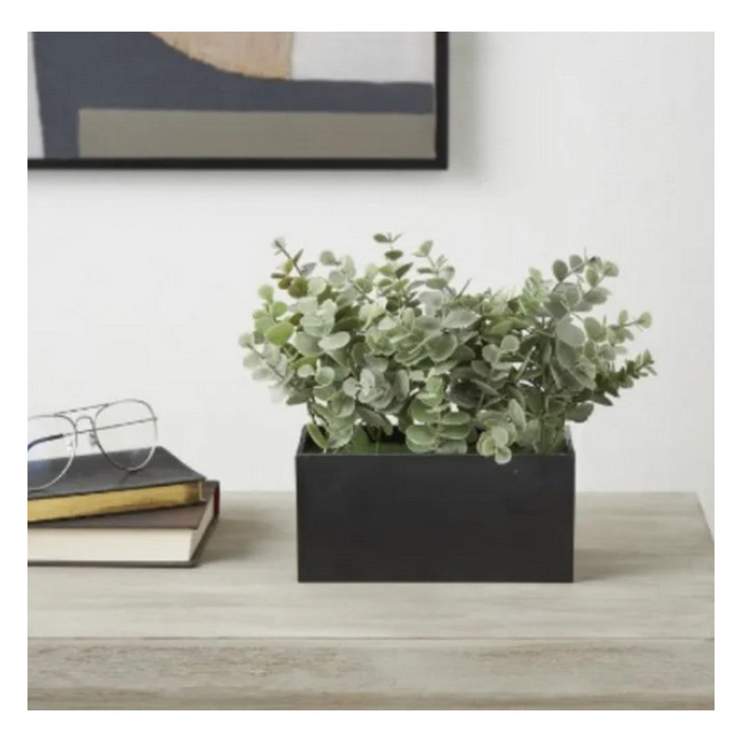 Green 9" Faux Artificial Foliage Plant with Black Melamine Pot