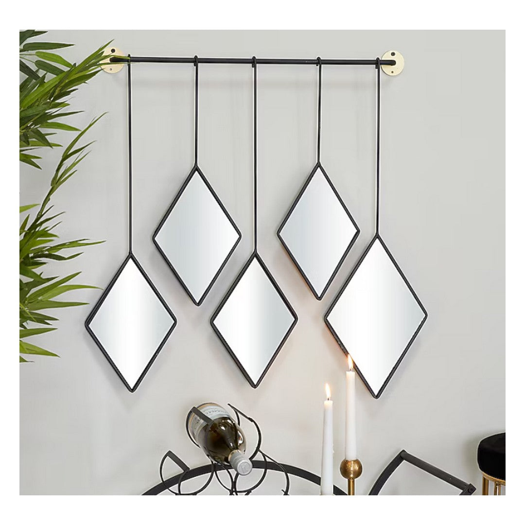 Grayson Lane 27-Inches W x 27.0-Inches H Diamond Black Diamond Shapes with Hanging Bar Framed Wall Mirror