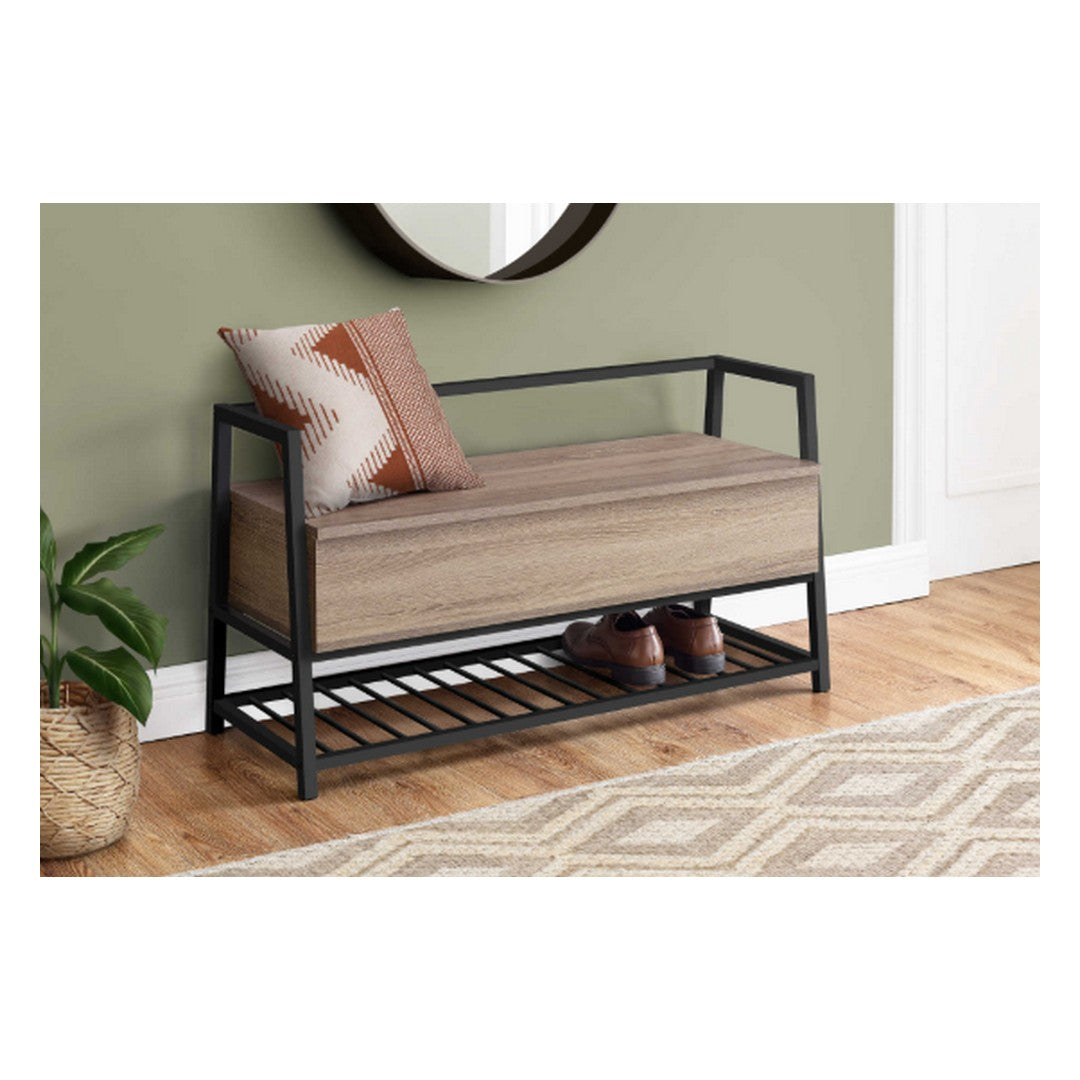 BENCH - 42"L / DARK TAUPE STORAGE / BLACK METAL
