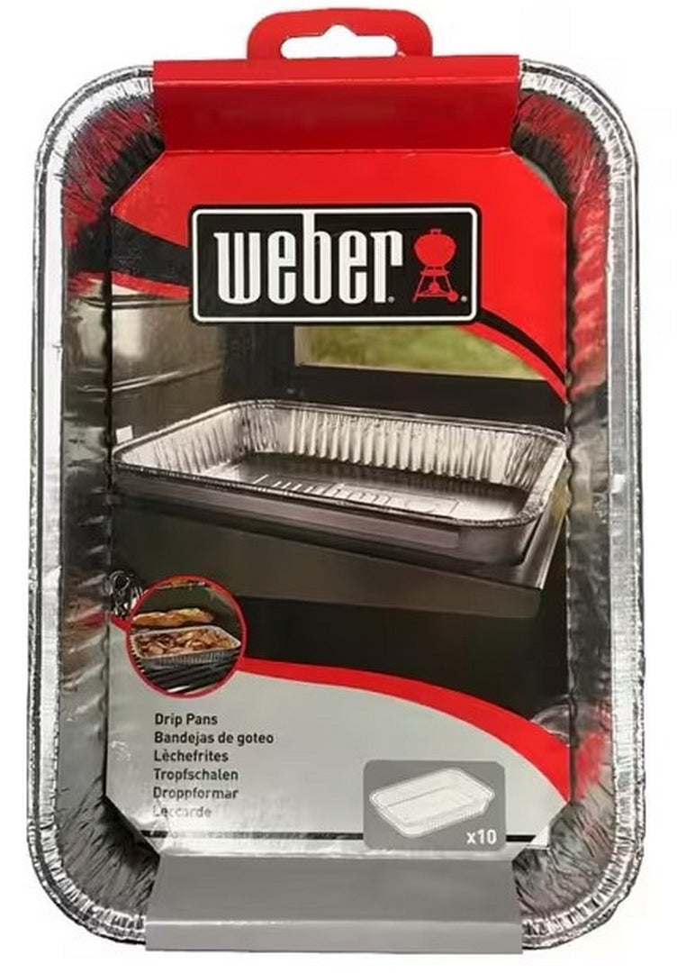 WEBER BBQ Aluminum Foil Drip Trays - 8.75" x 6", 10 Pack