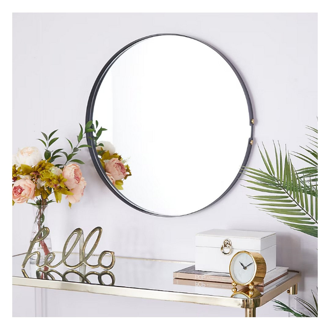 26.0-Inches W x 26.0-Inches H Round Black Framed Wall Mirror
