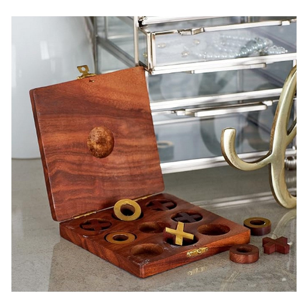 Wood Brass Tic Tac Toe Set