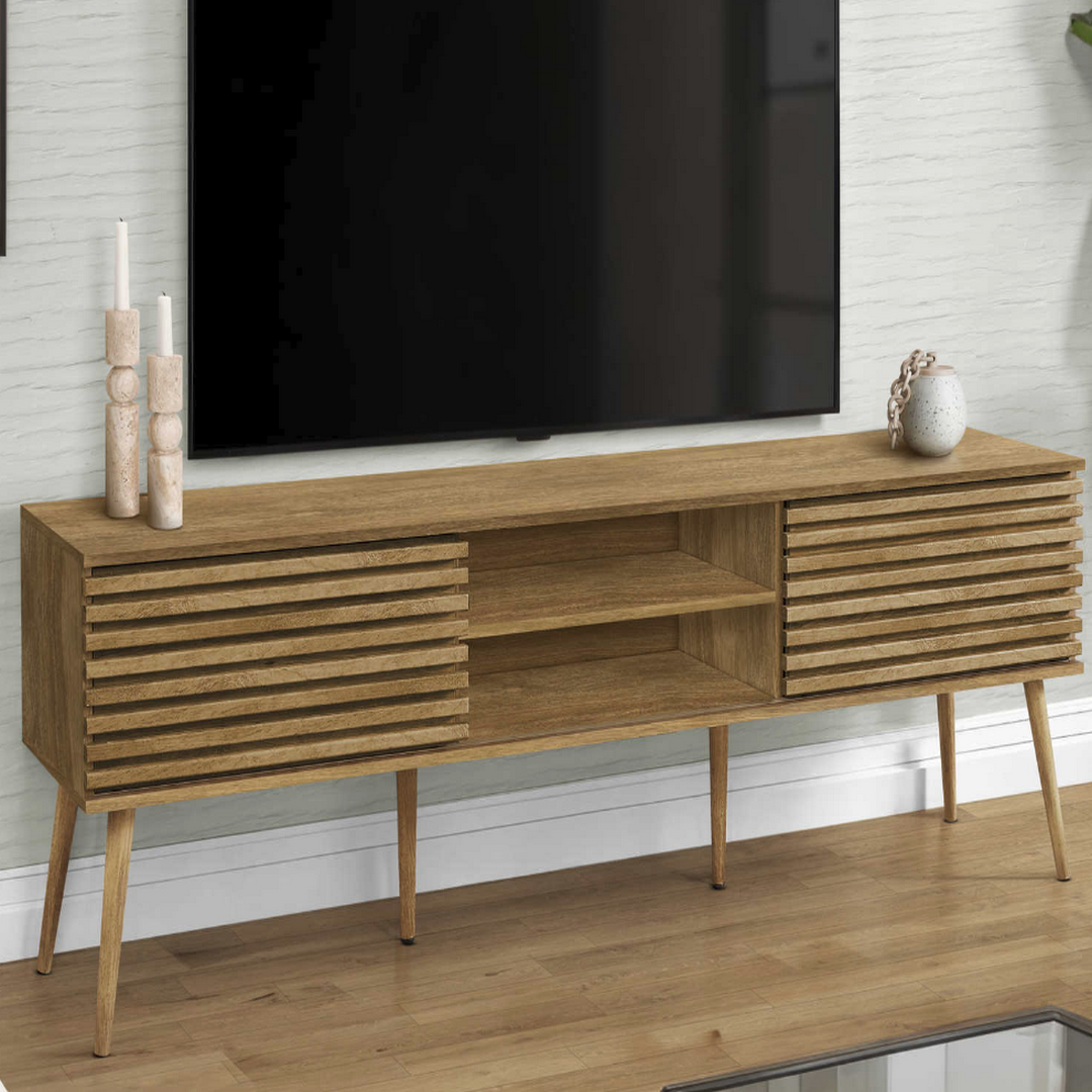 TV STAND - 72"L / WALNUT WITH 2 DOORS